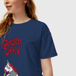 Женская футболка хлопок Oversize Green Day Unicorn - фото 2