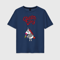 Женская футболка хлопок Oversize Green Day Unicorn