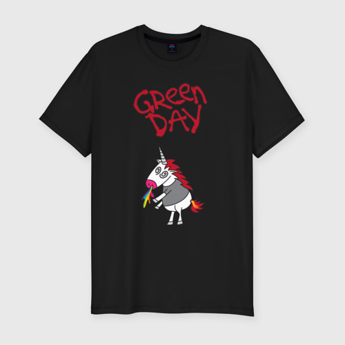 Мужская футболка хлопок Slim Green Day Unicorn, цвет черный
