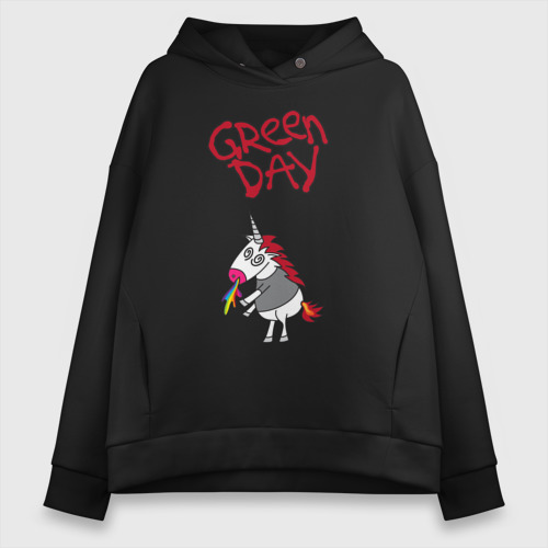 Женское худи Oversize хлопок Green Day Unicorn, цвет черный