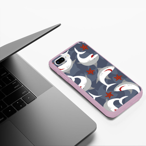 Чехол для iPhone 7Plus/8 Plus матовый Акулы, цвет розовый - фото 5