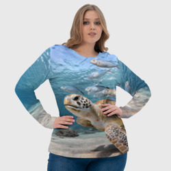 Лонгслив с принтом Морская черепаха для женщины, вид на модели спереди №4. Цвет основы: белый