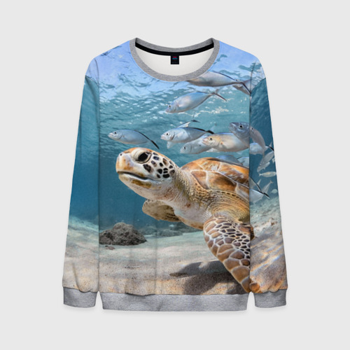 Мужской свитшот 3D Морская черепаха, цвет меланж