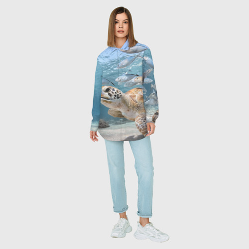 Женская рубашка oversize 3D Морская черепаха, цвет белый - фото 5