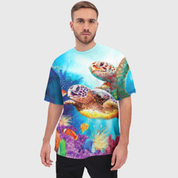 Мужская футболка oversize 3D Морские черепахи - фото 2