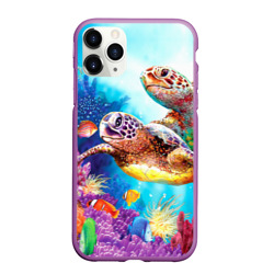 Чехол для iPhone 11 Pro Max матовый Морские черепахи