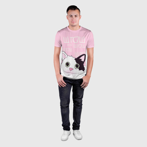 Мужская футболка 3D Slim с принтом Котик штош, вид сбоку #3