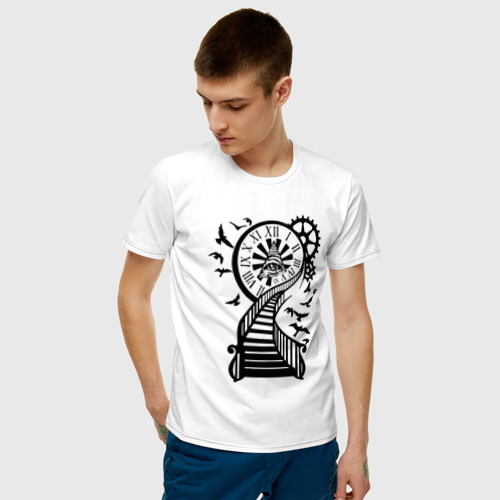 Мужская футболка хлопок Всевидящее око времени, цвет белый - фото 3