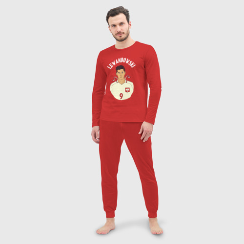 Мужская пижама с лонгсливом хлопок Роберт Левандовски портрет, цвет красный - фото 3