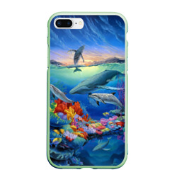 Чехол для iPhone 7Plus/8 Plus матовый Киты и дельфины