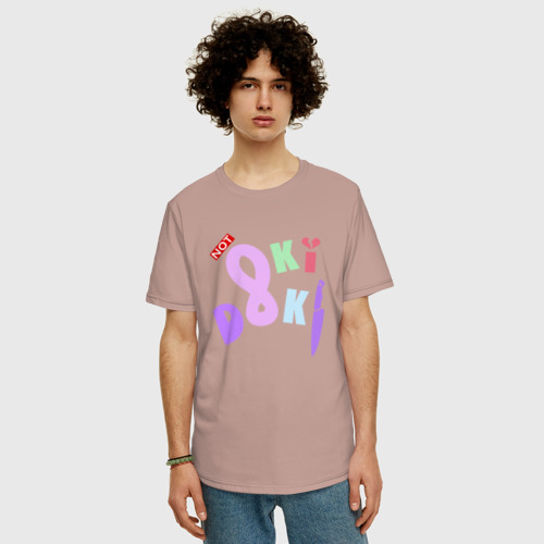 Мужская футболка хлопок Oversize Not Oki Doki Doki Literature Club, цвет пыльно-розовый - фото 3