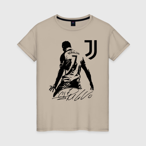 Женская футболка хлопок Автограф Криштиану Роналду Ювентус, цвет миндальный