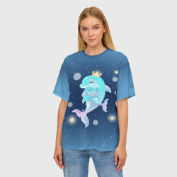Женская футболка oversize 3D Два дельфина - фото 2