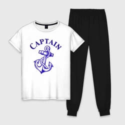 Женская пижама с белой футболкой хлопок Капитан бросил якорь