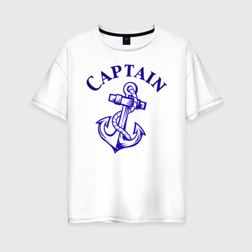 Женская футболка хлопок Oversize Капитан бросил якорь, цвет белый