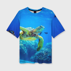 Женская футболка oversize 3D Морская черепаха