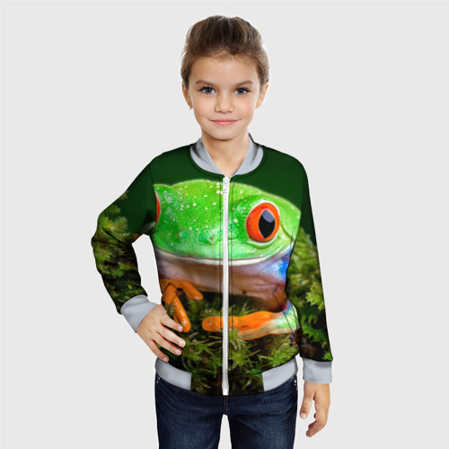 Детский бомбер 3D Тропическая лягушка, цвет серый - фото 3
