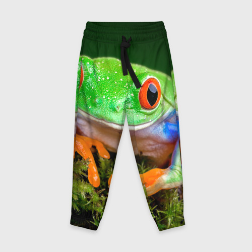 Детские брюки 3D с принтом Тропическая лягушка, вид спереди #2