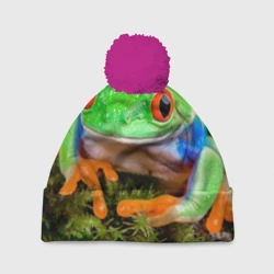 Шапка 3D c помпоном Тропическая лягушка