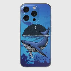 Чехол для iPhone 15 Pro силиконовый с защитой камеры Синий кит