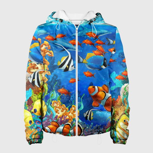 Женская куртка с принтом Коралловые морские рыбки, вид спереди №1