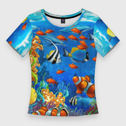Женская футболка 3D Slim Коралловые рыбки
