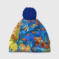 Шапка 3D c помпоном Коралловые морские рыбки 
