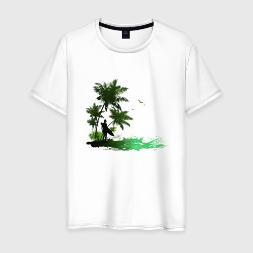 Мужская футболка из хлопка с принтом Сёрфинг Море, вид спереди №1