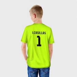 Футболка с принтом Iker Casillas для ребенка, вид на модели сзади №2. Цвет основы: белый