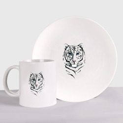 Набор: тарелка + кружка Белый тигр