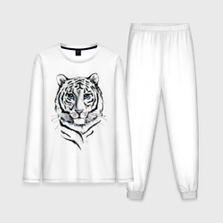 Мужская пижама с лонгсливом хлопок Белый тигр