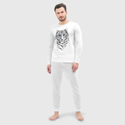 Мужская пижама с лонгсливом хлопок Белый тигр - фото 2