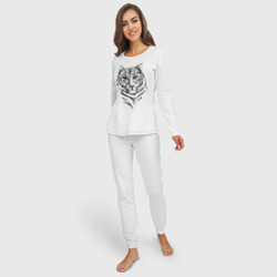 Женская пижама с лонгсливом хлопок Белый тигр - фото 2