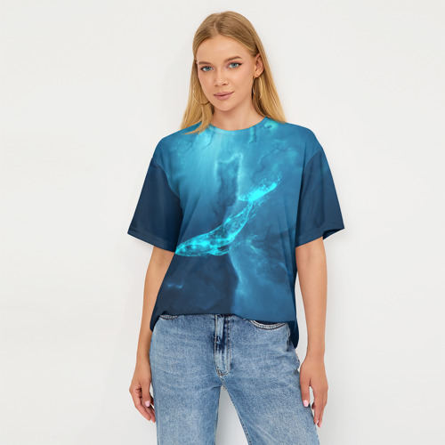 Женская футболка oversize 3D Звездный кит star whale, цвет 3D печать - фото 5