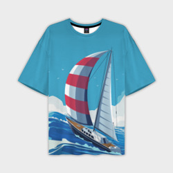 Мужская футболка oversize 3D Парусник В море sailboat