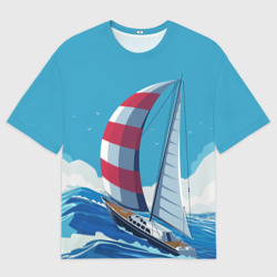 Женская футболка oversize 3D Парусник В море sailboat