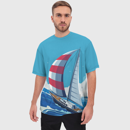 Мужская футболка oversize 3D Парусник В море sailboat, цвет 3D печать - фото 3