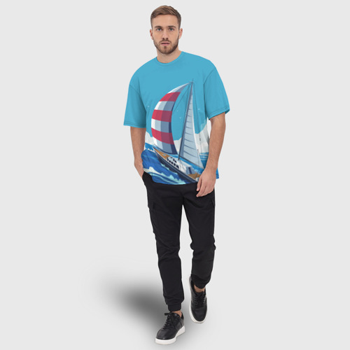 Мужская футболка oversize 3D Парусник В море sailboat, цвет 3D печать - фото 5