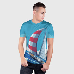 Мужская футболка 3D Slim Парусник В море sailboat - фото 2