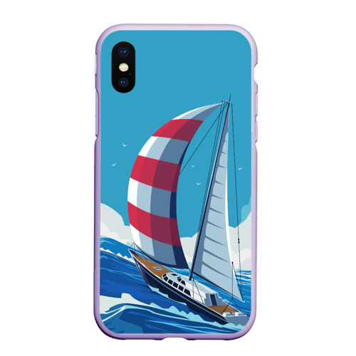 Чехол для iPhone XS Max матовый Парусник В море sailboat, цвет светло-сиреневый