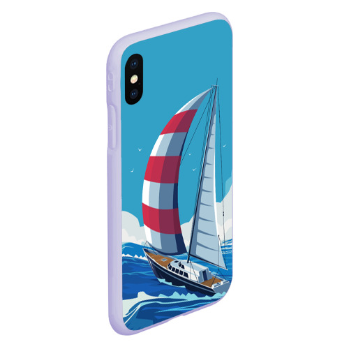 Чехол для iPhone XS Max матовый Парусник В море sailboat, цвет светло-сиреневый - фото 3