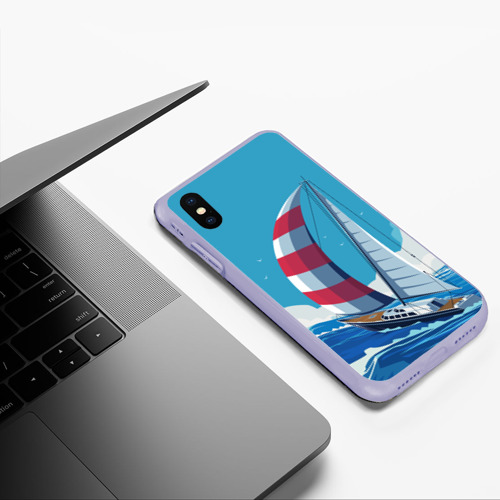 Чехол для iPhone XS Max матовый Парусник В море sailboat, цвет светло-сиреневый - фото 5