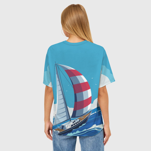 Женская футболка oversize 3D Парусник В море sailboat, цвет 3D печать - фото 4