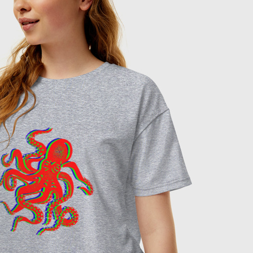 Женская футболка хлопок Oversize Осьминог Глитч Glitch Octopus, цвет меланж - фото 3