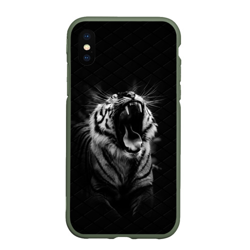 Чехол для iPhone XS Max матовый Тигр рычит Tiger realistic, цвет темно-зеленый