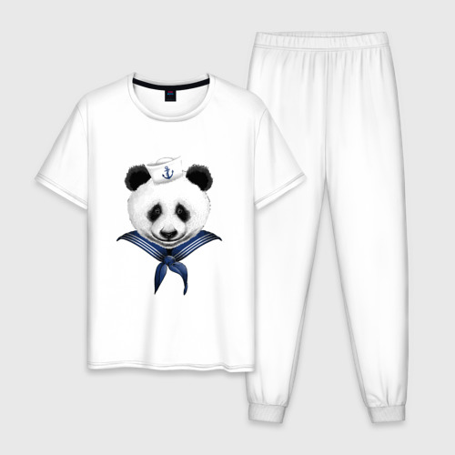 Мужская пижама хлопок с принтом Captain Panda, вид спереди #2