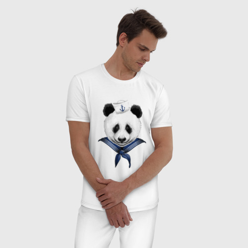 Мужская пижама хлопок с принтом Captain Panda, фото на моделе #1