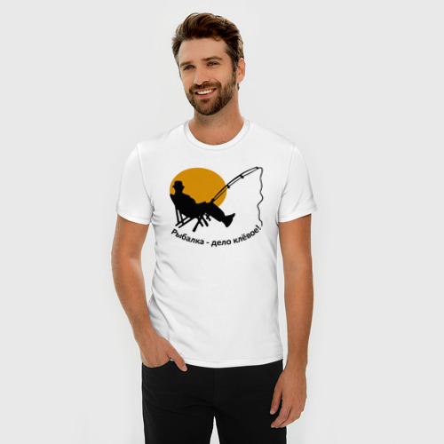 Мужская футболка хлопок Slim Рыбалка-дело клёвое, цвет белый - фото 3