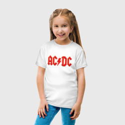 Футболка с принтом AC/DC для ребенка, вид на модели спереди №3. Цвет основы: белый