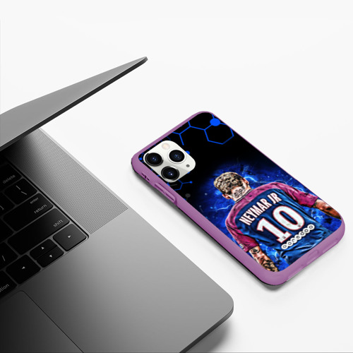 Чехол для iPhone 11 Pro матовый Неймар Neymar JR неон, цвет фиолетовый - фото 5